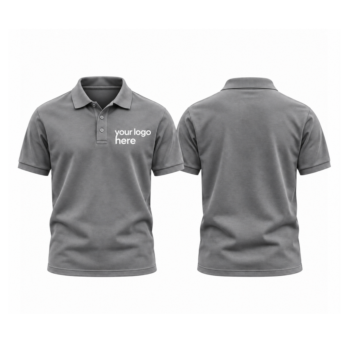 Grey round-neck t-shirt, front and back, your logo here