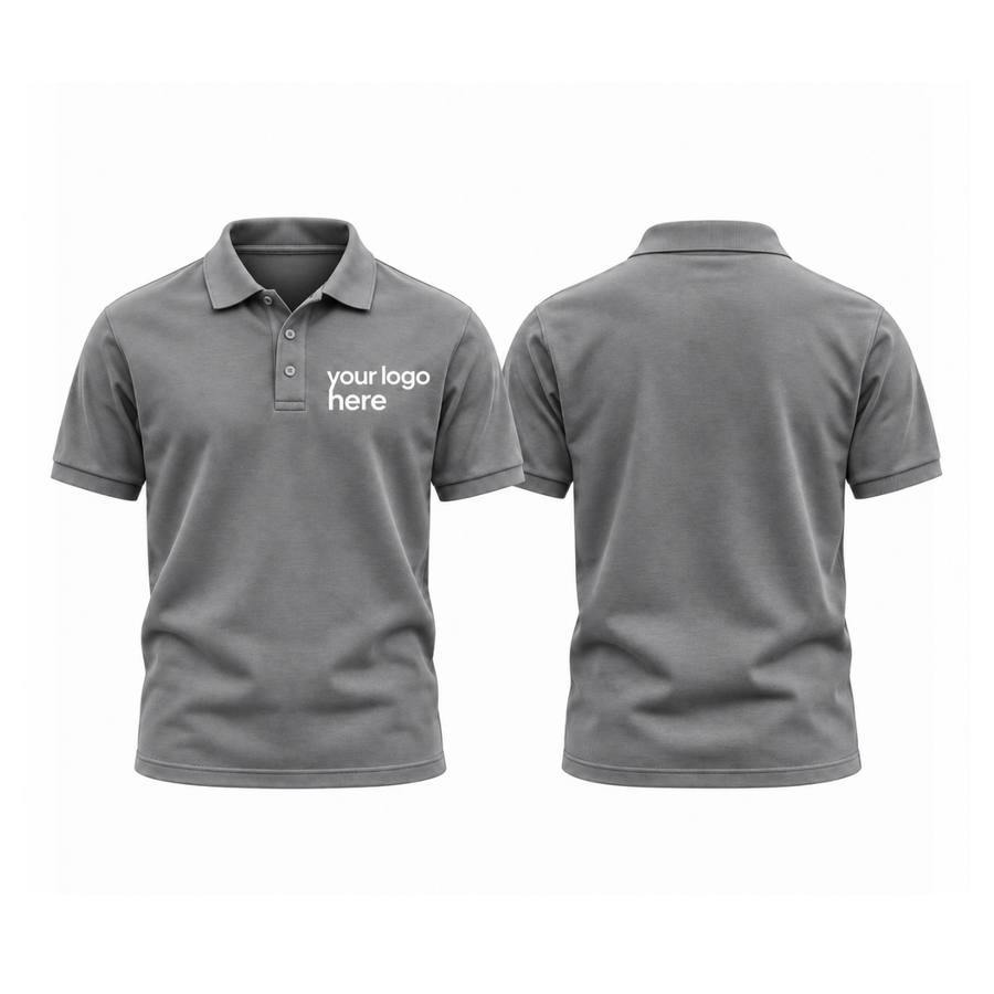 Grey round-neck t-shirt, front and back, your logo here