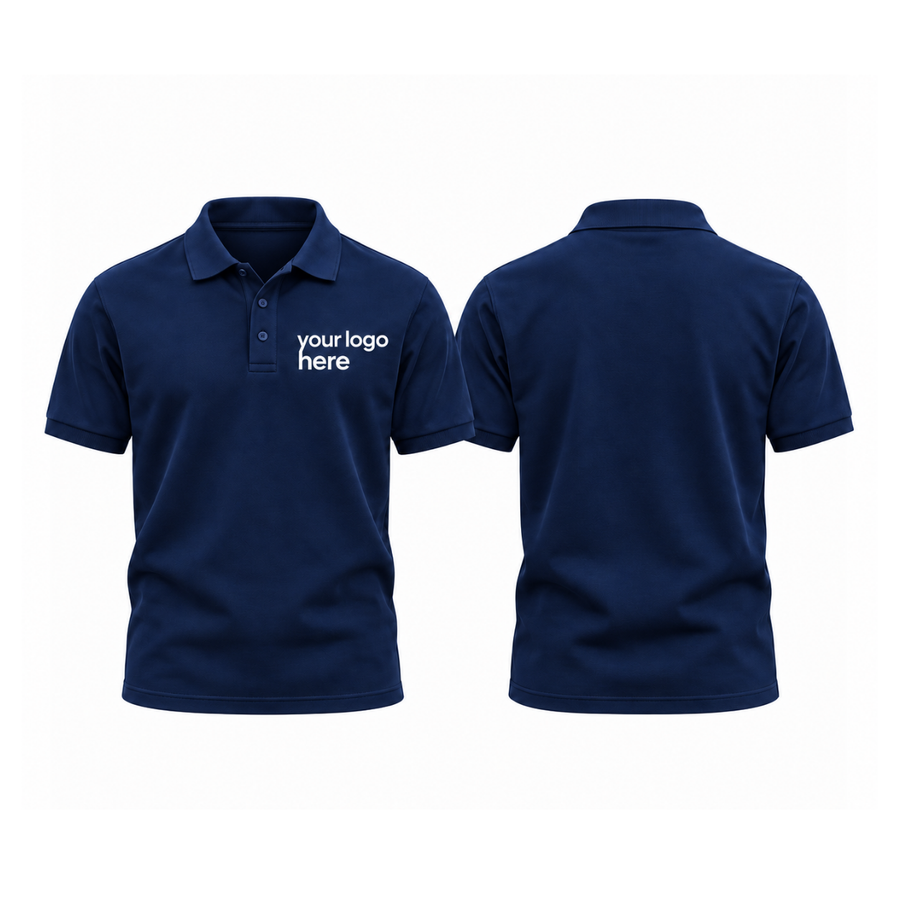 Navy round-neck t-shirt, front and back, your logo here