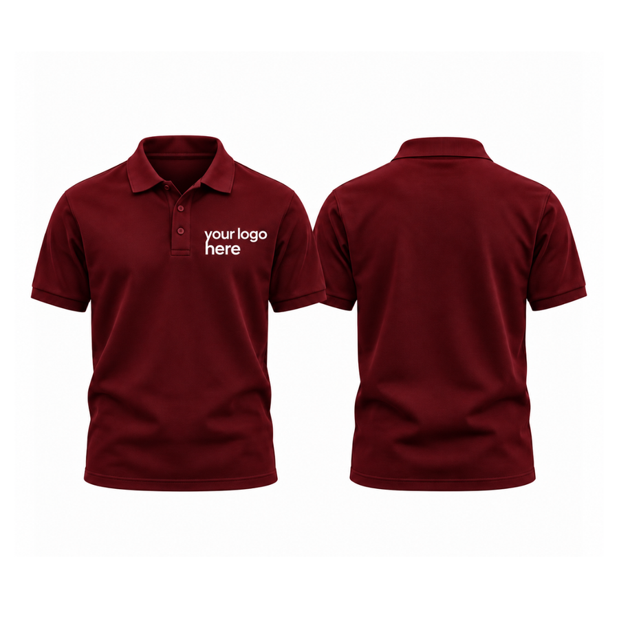Maroon round-neck t-shirt, front and back, your logo here