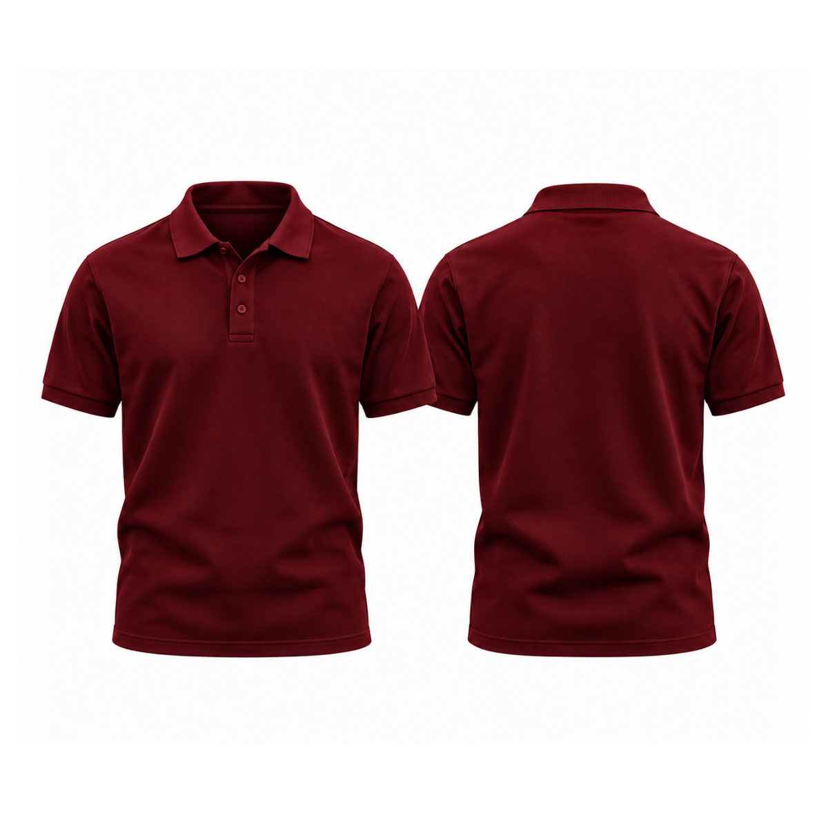 Maroon round-neck t-shirt, front and back, plain