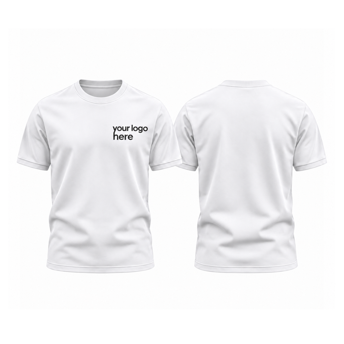 White round-neck t-shirt, front and back, your logo here