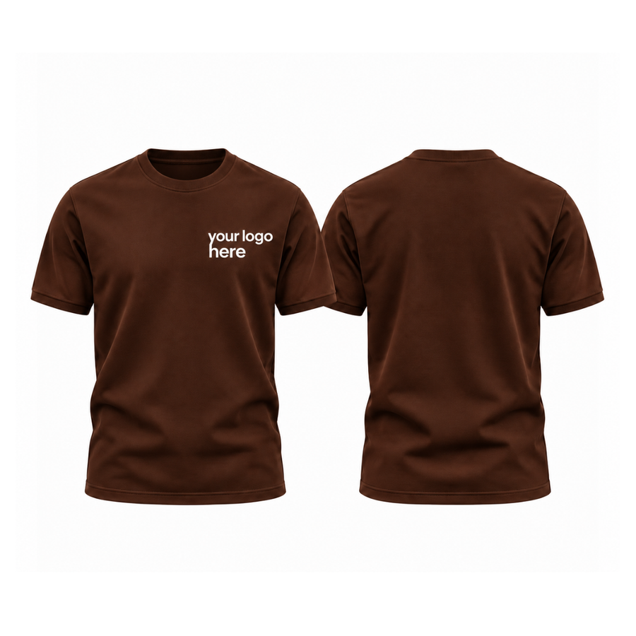 Brown round-neck t-shirt, front and back, your logo here
