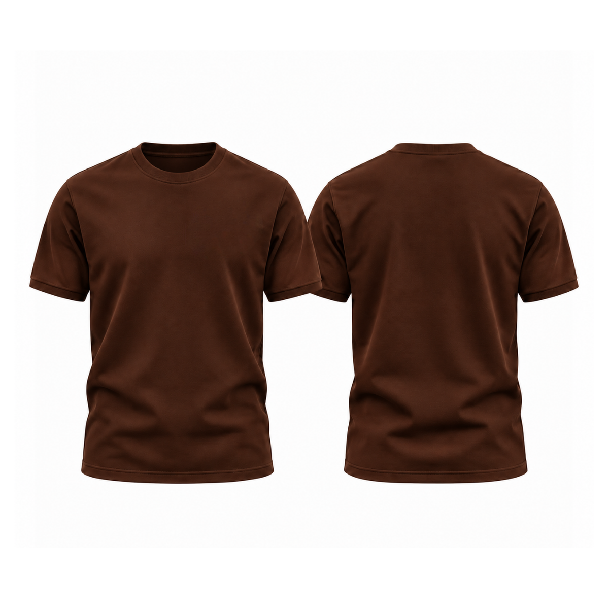 Brown round-neck t-shirt, front and back, plain