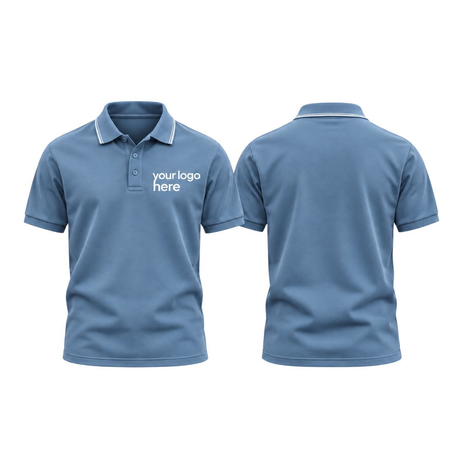 Sky Blue round-neck t-shirt, front and back