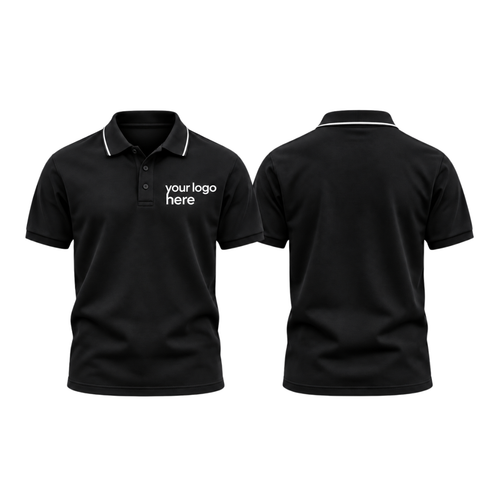 Black round-neck t-shirt, front and back, your logo here