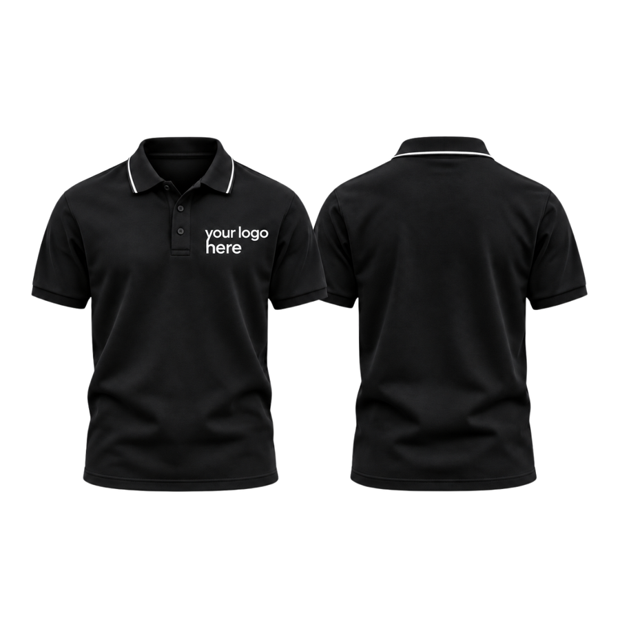 Black round-neck t-shirt, front and back, your logo here