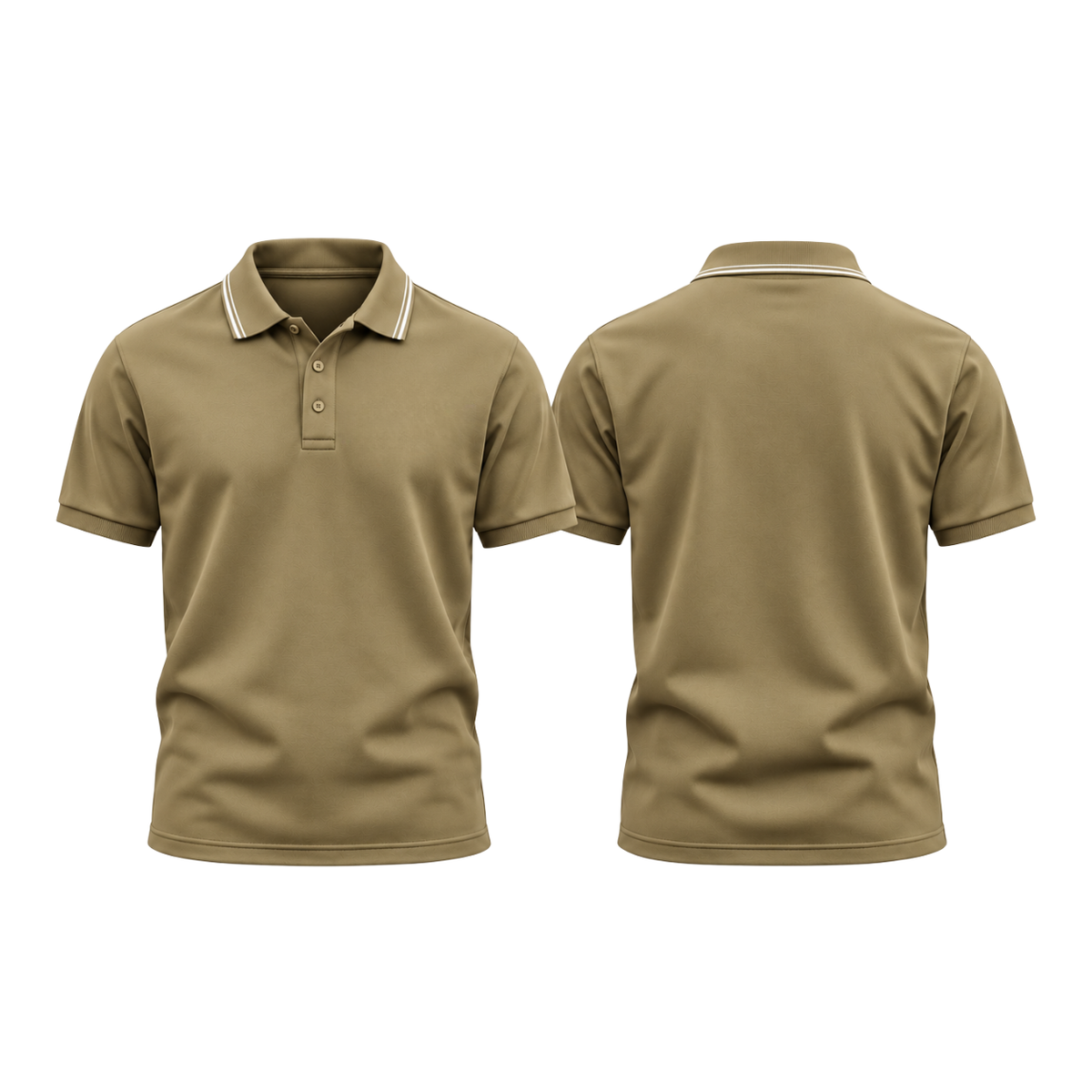 Beige round-neck t-shirt, front and back, plain