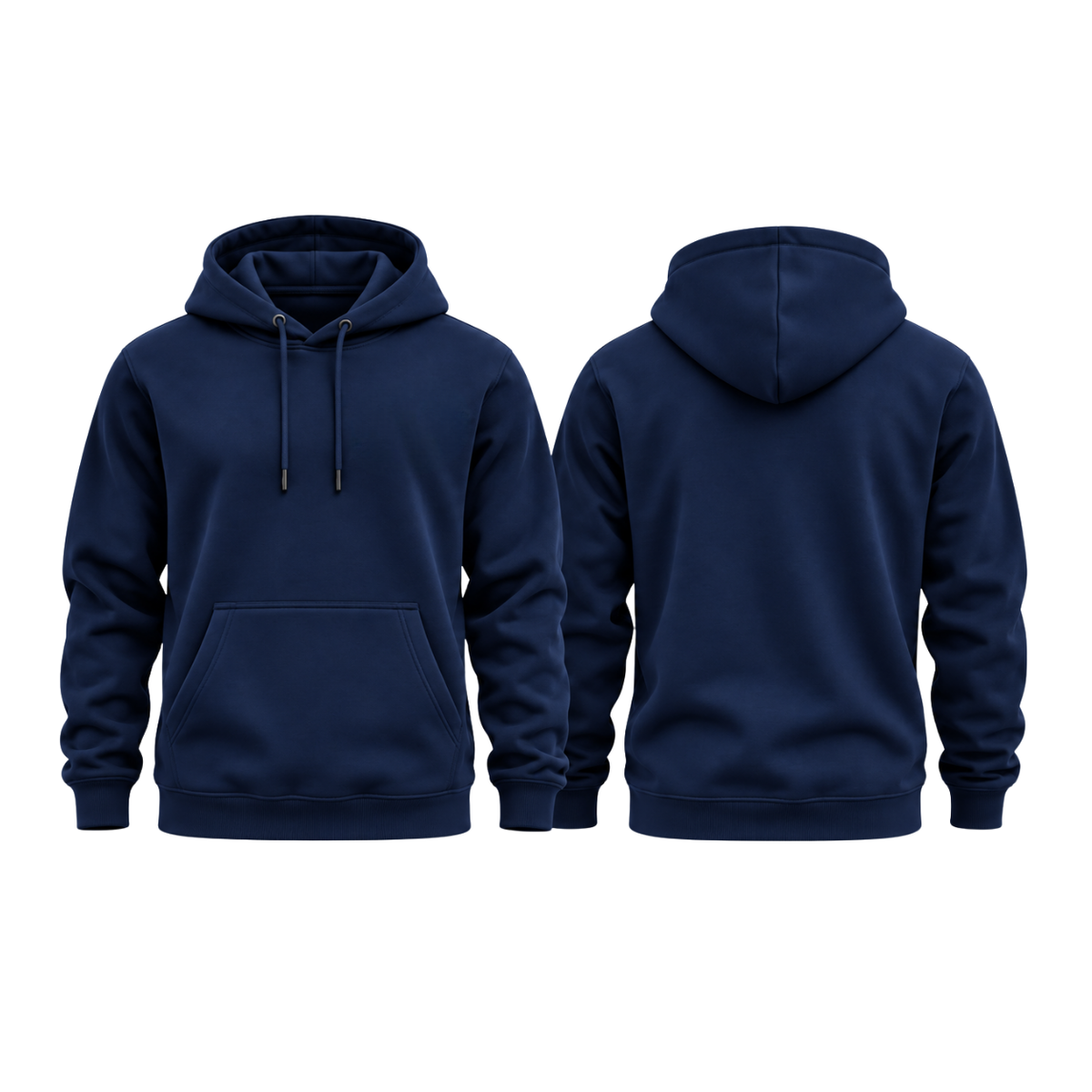 Navy hoodie, front and back, plain