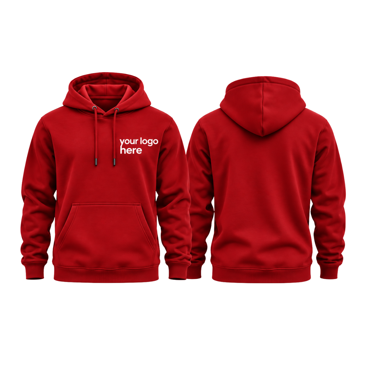 Red hoodie, front and back, plain
