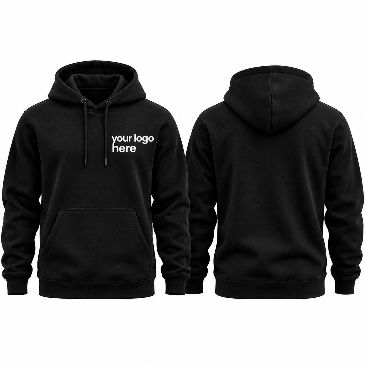 Black hoodie, front and back