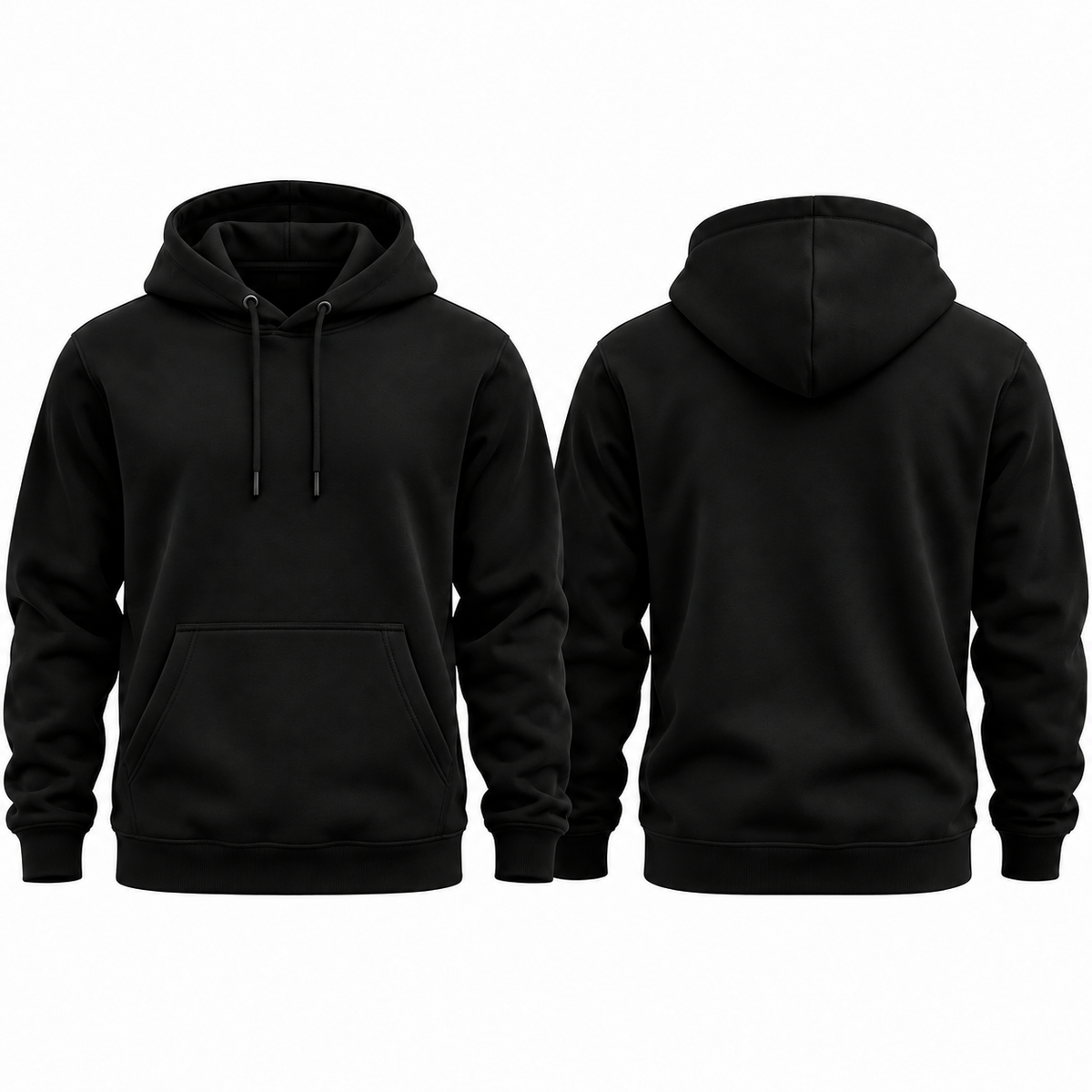 Black hoodie, front and back, plain