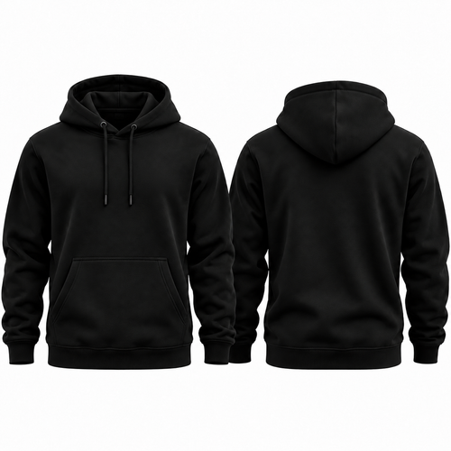 Black hoodie, front and back, plain